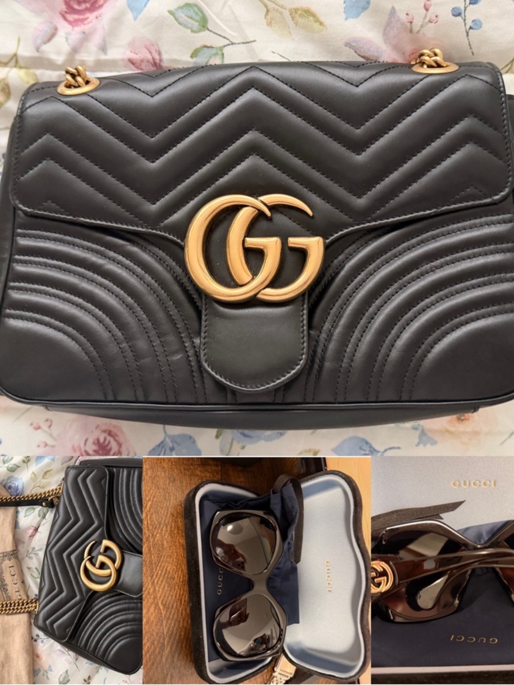 Gucci Black Leather GG Marmont Shoulder Bag with Gold Hardware